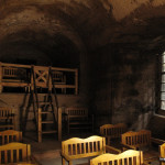 Kruchta kostela. Oprava podlahy (schůdky a zábradlí až v r.2003)