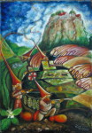 Sloupských skřítků sanitární středa. Olej 52x37cm