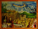 Ferdinand Hroznata z Kokořova buduje klášter na zbytcích skalního hradu. Olej 150x115cm